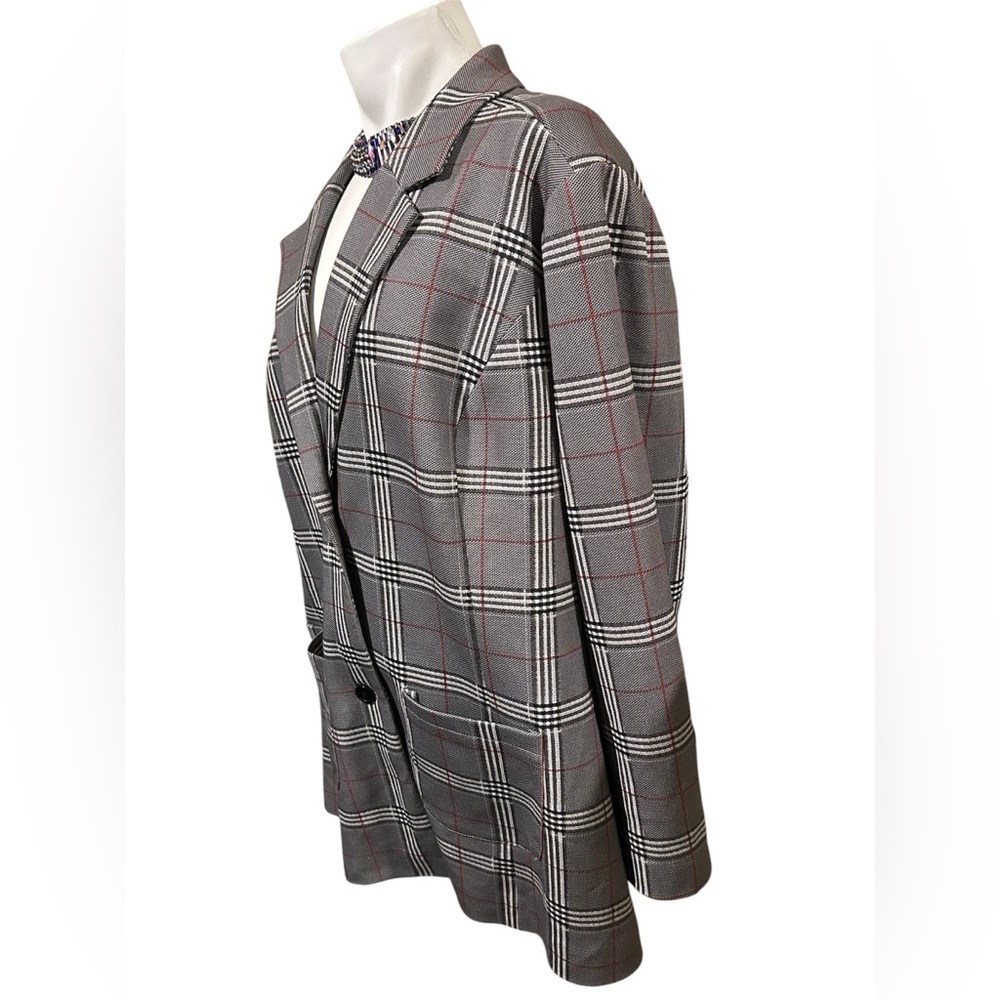 DG2 by Diane Gilman Women’s Suit Gray Plaid Blazer Pants Subtle Red Windowpane - Picture 3 of 12